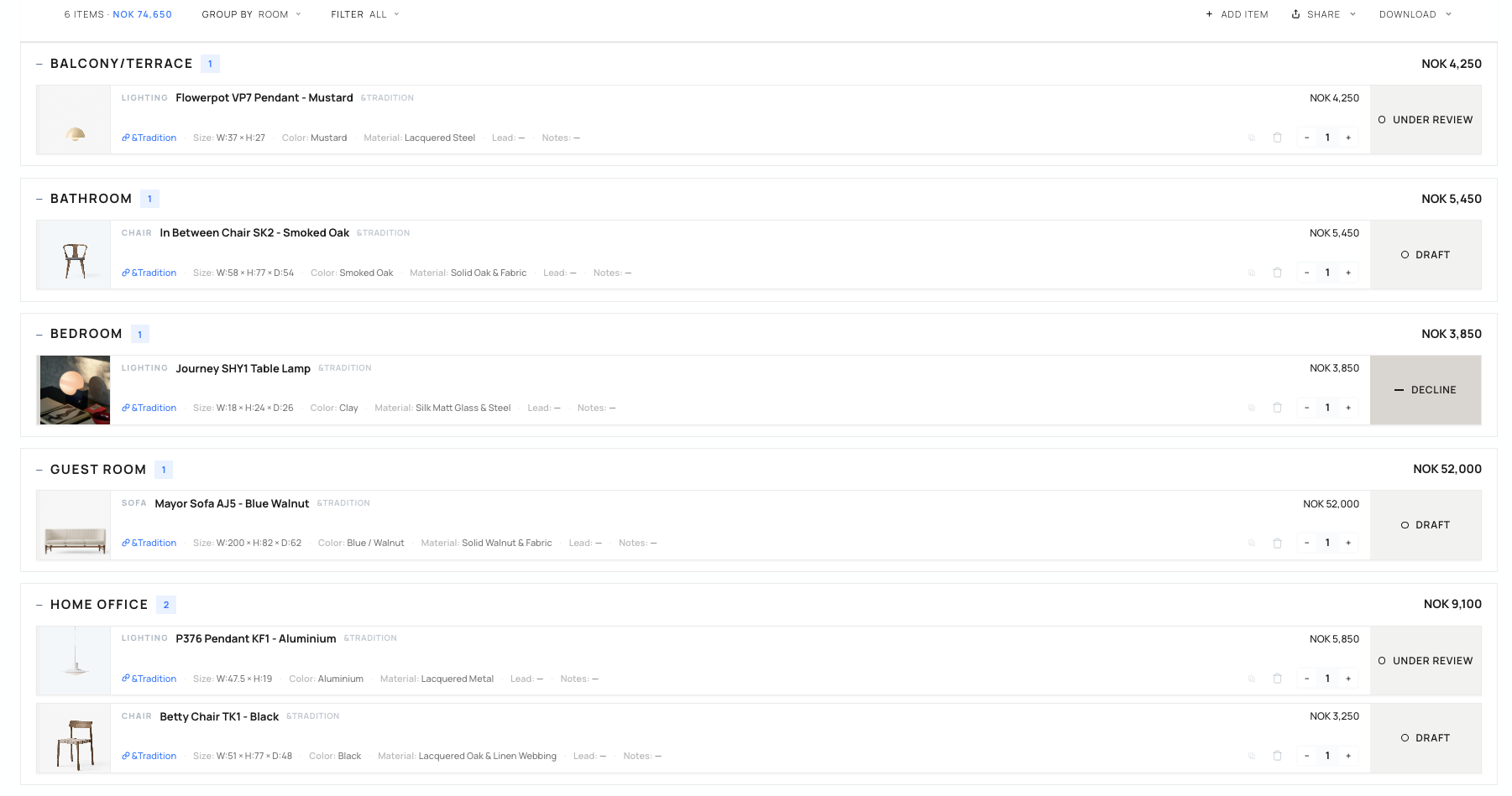 Organize your products by room